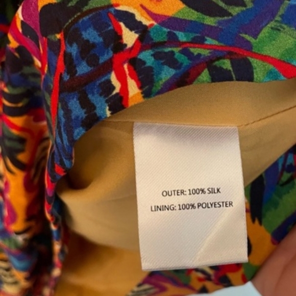 SALONI Silk Mini Dress XS - Gold Multicolor Floral Banana Leaf Wrap V-neck - Picture 12 of 16